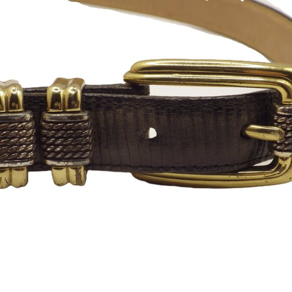 Brighton Black Leather Belt Faux Snakeskin/ 4B603/ Gold Buckle/ M/L 32